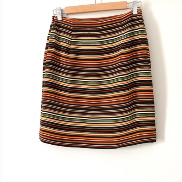 1990’s Silk Jones New York Striped Wrap Mini Skirt, Earthy Colours, Green Orange - Picture 5 of 8